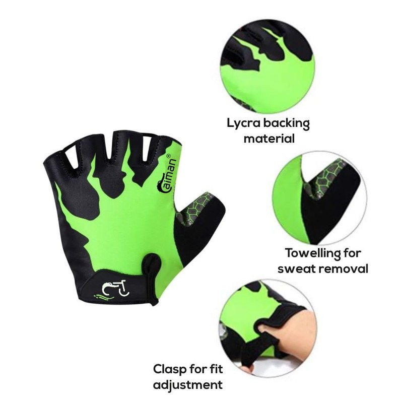 ArmaDEX Mens Ladies Fingerless Caiman Cycling Gloves with Pull-Loops (HiViz