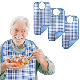 Adult Bibs, 3-Pack Washable Waterproof Clothing Protector for Men, Women, Elderly Seniors - Reusable Large Feeding Bibs, Blue