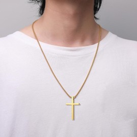 TKYGU Cross Necklace for Men and women, Black silver Gold Stainless Steel Cross Pendant Necklaces for women, silver Cross Pendant Necklace Simple Cute Necklaces for men and Women Gold Jewelry