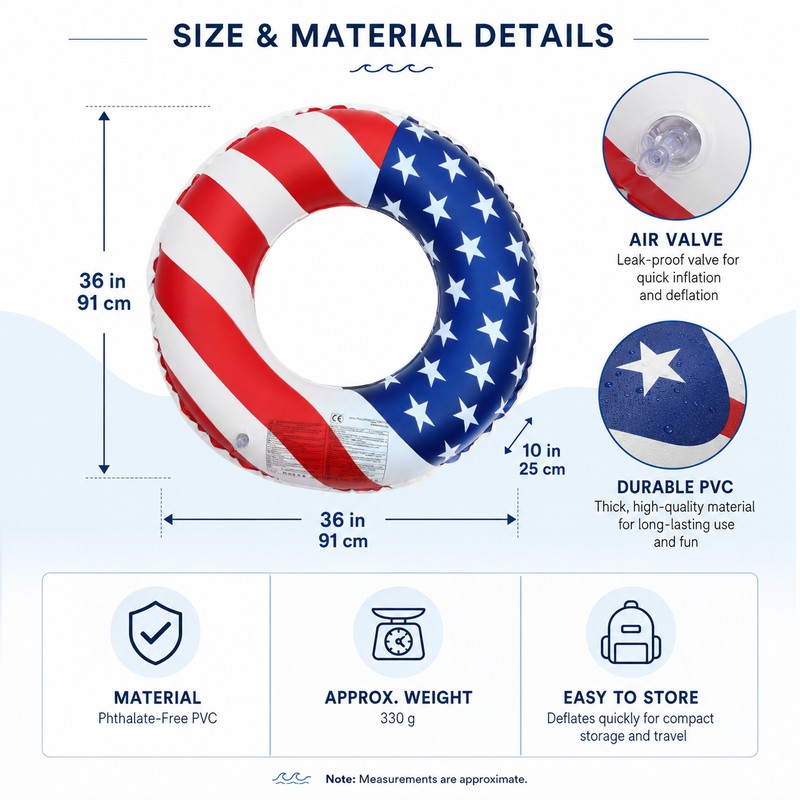 Patriotic Inflatable Swim Ring for Pool & Beach – 36-Inch