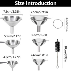 6 PCS Stainless Steel Funnels, Hip Flask Funnel Mini Kitchen Funnel Set Small Funnels for Filling Bottles or Containers