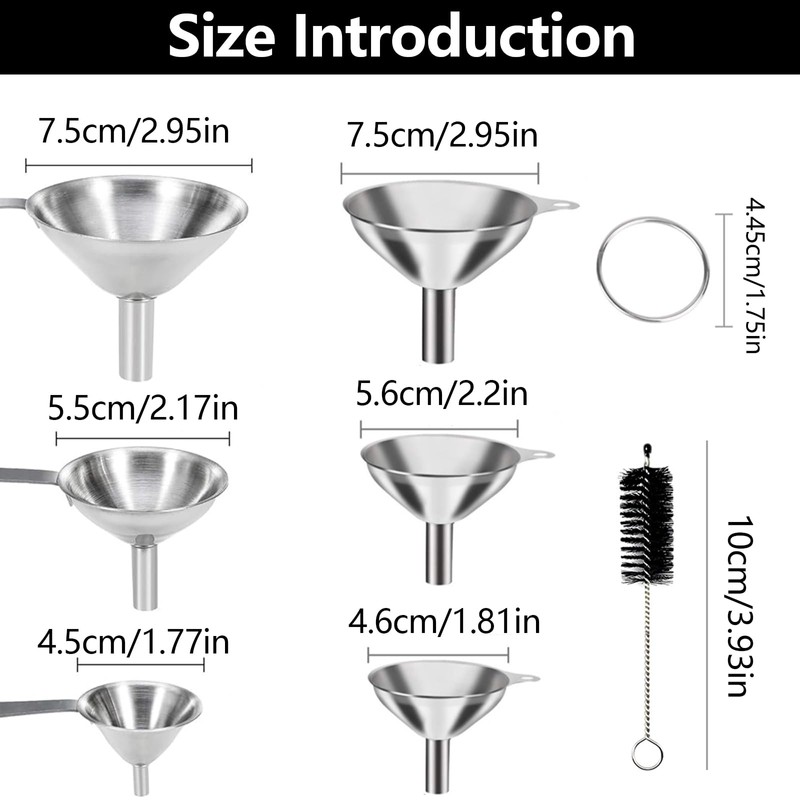 6 PCS Stainless Steel Funnels, Hip Flask Funnel Mini Kitchen
