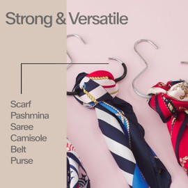 MAWA by Reston Lloyd Scarf, Shawl, Belt, and Accessory Organizer, Non-Toxic Metal Hanger with Grip Coating, Easy Access Open Hook, Model G-1, Space-Saving Design, Set of 2, Latte