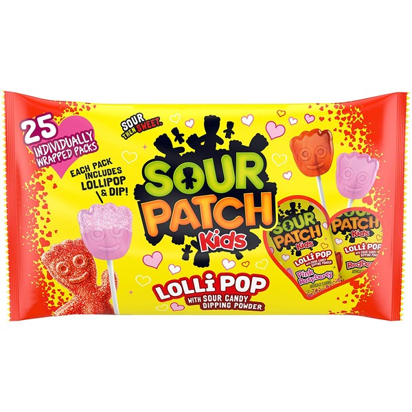 Sour Patch Kids Lollipops with Sour Candy Dipping Powder - 1 - 13.22 Oz Bag, 25Count