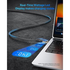 SOOPII USB C to USB C Cable [140W 4ft],Fast Charging Cable with LED Display for Galaxy S23+/S23 Ultra/S22 Ultra,MacBook Pro,lPhone 16/15/15 Pro/15Pro Max,etc,Transparent Shell,(Grey)