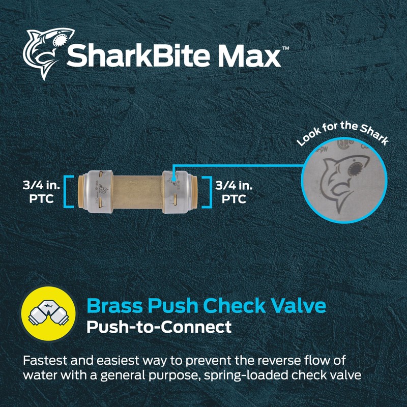 SharkBite Max 3/4 Inch Check Valve, Push to Connect Brass