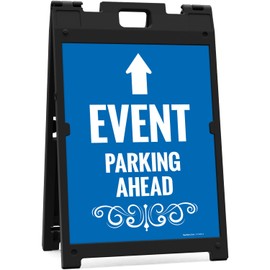 Event Parking Ahead With Up Arrow Sidewalk Sign Kit, 18x24 Inches, With A Frame Stand, Made in USA