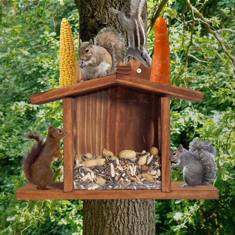 MIXUMON Wood Squirrel Feeder, Squirrel Feeders for Outside Winter, Wooden