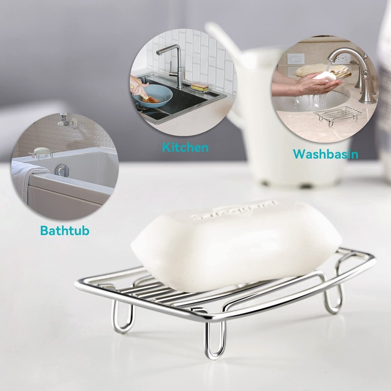 Stainless Steel Wire Bar Soap Dish, Draining Sponge Holder, Countertop
