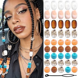 VENOFEN 60PCS Hair Beads Turquoise Loc Bead Mixed Color Long Tube Bead Hair Dreadlock Jewelry Gradient Round Beads Vintage Hair Accessories for Women Girls
