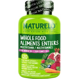 NATURELO Whole Food Multivitamin Health Blends, Women 50+ 120 Caps | Women's Multivitmins, Iron Free with Vitamins, Minerals, & Organic Extracts for Post