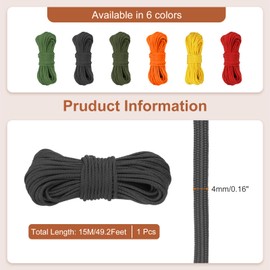 MECCANIXITY 650 Paracord 50 Feet, 4mm 9 Strand Parachutes Cord Spool Survival Strong Rope String for Camping Hiking Fishing, Black