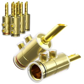 Monosaudio High End Speaker Banana Plug Pack of 8 Double Screw Locking BFA Gold-Plated HiFi Speaker Cable Connector (BA1475G)