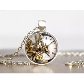 Fashion Jewelry DRAGON CLOCK ART Silver Pendant fit 20" to 22" Necklace Men Women Gift Jewelry