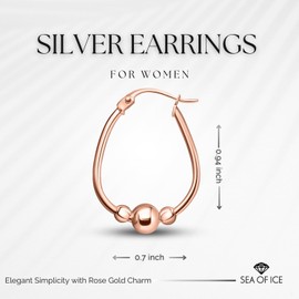 Sterling Silver Polished Beaded Hoop Earrings, 18mm (Rose Gold Flashed Silver)