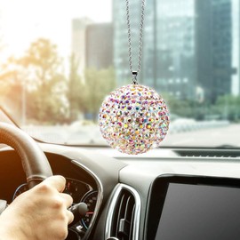 Rear View Mirror Accessories Bling Car Crystal Ball Car Accessories for Women Interior Rearview Mirror Charms Colorful Car Accessories