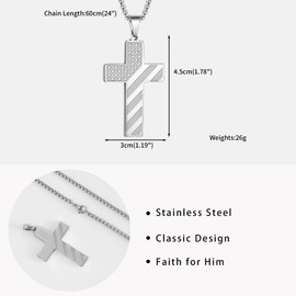 Viskmdi Mens Necklace Cross First Communion Jewelry with American Flag and Bible Verse Cross Necklace Mens Patriotic Jewelry Mens Silver Cross Necklace