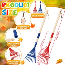 Suclain 2 Pcs Rakes with Hardwood Handle Small Rake Child Size for Gardening Multicolor 28'' Mini Rake for Leaves Leaf Kids Yard Tools Lightweight for Kids Garden Tools Gifts