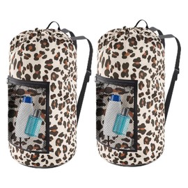 Olosar Laundry Bag Backpack, 2PCS Extra Large Travel Laundry Bag with Mesh Pocket & Adjustable Shoulder Straps,Dirty Clothes Travel Bag for College Students Dorm,Apartment(Leopard Print)