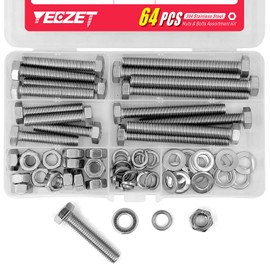 YEEZET M8 40 mm 50 mm 70 mm 80 mm 304 Stainless Steel Hex Bolts, Washers, Spring Washers & Nuts Assortment Kit, 16 Pieces