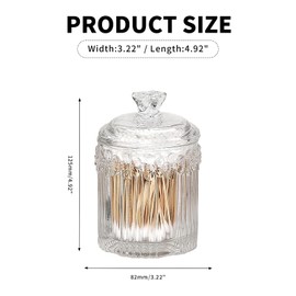 PENCK 2pcs Elegant Glass Qtip Holder Cute Apothecary Jars with Lid Stylish Hair Ties Candy Jar Bathroom Canister Essentials Accessories Decor Makeup Storage Organizer for Cotton Swabs, Balls (Clear)