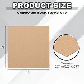 PATIKIL Chipboard Book Board, 12 x 12 Inch 30 PT 10 Pcs Thick Chipboard Kraft Paper Sheets Bookbinding Making Supplies Kit for Designer Craft Book Binding Cover Backing Craft, Wood