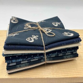 Kt KILOtela - Cotton Patchwork Fabric, 10 Pieces, 45 x 55 cm, Fat Quarter, Made in Japan, Quilting, Crafts, DIY Sewing, Flowers, Geometric, Blue, Beige, Brown