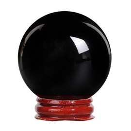 dssmboom 45-50mm Crystal Ball Ornament with Wooden Stand for Meditation, Decorative Feng Shui Crystal Ball for Home, Office and Chakra Balancing, Black Obsidian