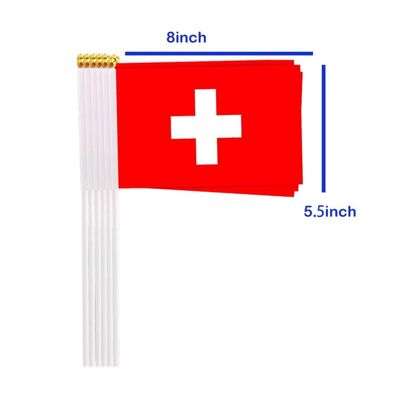 25 Packs Small Switzerland Flags on Handheld Stick，Miniature Swiss Flag
