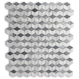 Stone Center Online C34K7XH Carrara White Gray Marble 3D Cube Illusion Rhombus Geometry Tile Honed