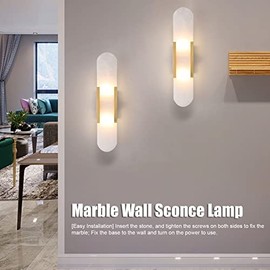 Wall Light, Modern Wall Sconce 2 G4 Bulbs Marble Wall Sconce Lamp for Living Room Bathroom Corridor