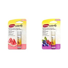 Carmex 2 Pack Bálsamo Labial Naturally Sandía 4.25 gr  Naturally Frutos Rojo 4.25 gr - Labios más suaves desde la primera aplicación                  