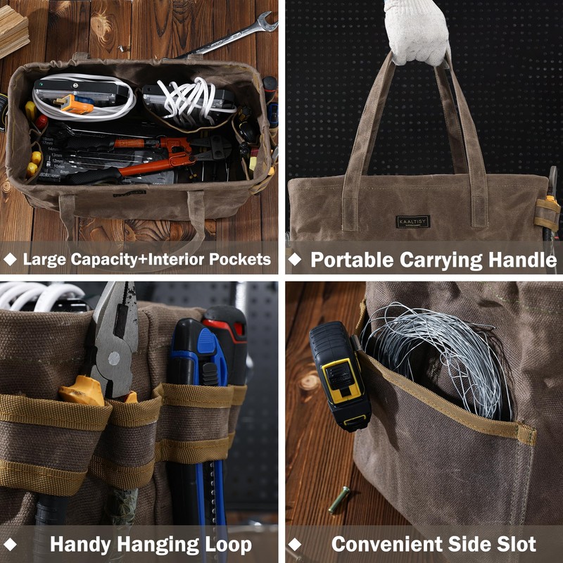 Tool Bag, Foldable Rectangular Hand Tool Storage Bag, 16OZ Waxed