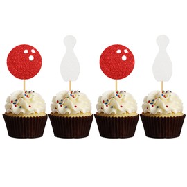 MonMon & Craft Cupcake Toppers, Bowling Theme - 24 Pcs Glitter, Sport Birthday/Anniversary Party Supplies