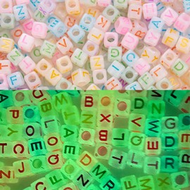 Baiinjiene 900pcs Glow Letter Beads 6x6mm Glow in The Dark Letter Beads UV Luminous Alphabet Beads for Bracelets Making DIY Crafts Gifts(Glow)