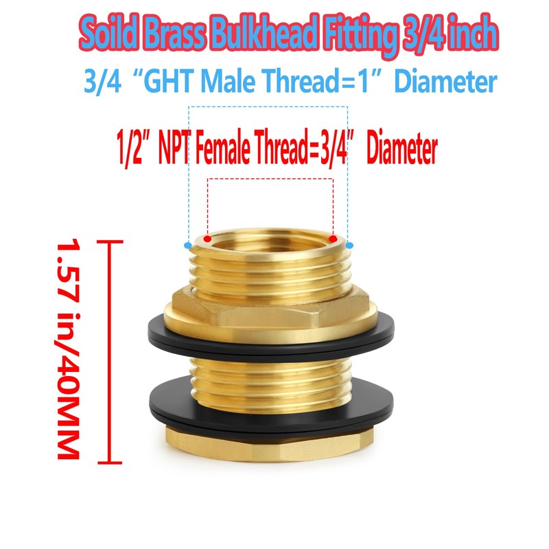 Ceaeso Brass Male Garden Hose Bulkhead Fitting With Plug, 1/2"