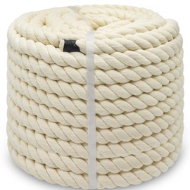 BONSINY Natural White Cotton Rope 1 Inch x 100 Feet Tug of War Rope- Thick Cotton Rope for Crafts Swing Pulling DIY Projects