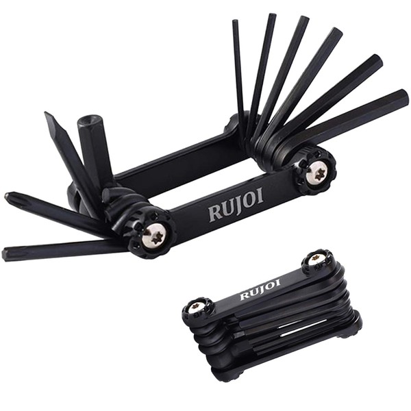 RUJOI Bike MultiTool, Outil multifonction pour vélo 14 en 1 Ensemble d'outils de réparation pliables Rearaturset Noir