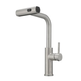 Modern Single Handle 360° Swivel Stainless Steel Waterfall Kitchen Faucet with Pull Sprayer Single Hole Kitchen Sink FaucetColor: NICKEL, Surface Finishing: Nickle