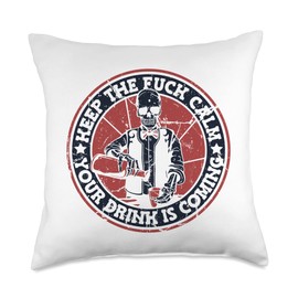 Bartender Tool Kit Outfit Cocktail Mixer Set Gifts Keep Calm The Drink is Coming Mixologist Barmaid Bartender Throw Pillow, 18x18, Multicolor