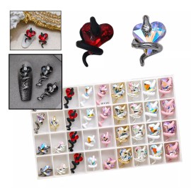 Mouyic  Dijes Para Uñas Corazon De Cristal Con Serpiente  6 Piezas