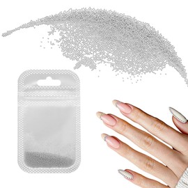 sourcing map Nail Art Beads 0.02" (0.4mm) Mini Metal 3D Caviar Nails Beads Ball Bubble Bead with Bags for Nail Art DIY Craft Decoration, Silver Tone