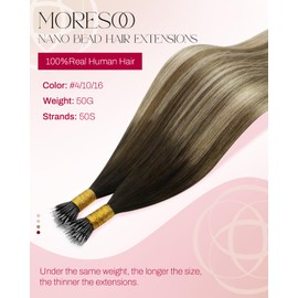 Moresoo Nano Hair Extensions Human Hair Dark Brown to Light Brown with Medium Ash Blonde Remy Human Hair Extensions Nano Bead Straight 50G/50S 16inch