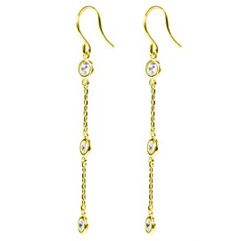 Sterling Silver 925 Sterling Silver Women's Long Earrings, Cubic Zirconia (Comes with Regular Tag Card), Silver, Cubic Zirconia