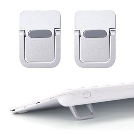 Penitue 2pcs Mini Keyboard Riser, Zinc Alloy Portable Small Laptop Tilt Stand Lifter Feet Foldable & Invisible Self-Adhesive Computer Notebook Holder Leg Lift Accessories for Desk Support (Silver)