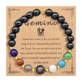 HMOOY Zodiac Sign Natural Stone Bracelet for Men Women 12 Constellation Real 8 mm Natural Stone Beads and Crystal Sky Astrology Jewellery Encouraging Motivational Gifts, Stone, No Gemstone