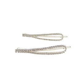 Ladies Pair of 2 Sparkly Crystal Oval Hair Grip Clip (Silver Tone Clear)
