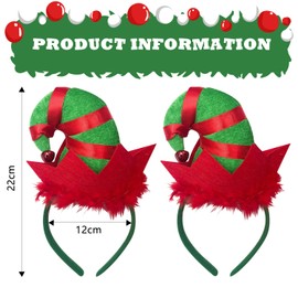 BORFUE 6pcs Christmas Headband Elf Hat Hair Hoop Jingle Bells Headband One Size Hair Accessory for Fancy Dress & Parties