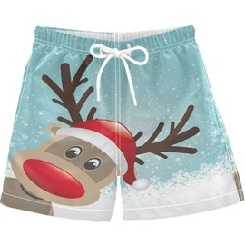 visesunny Summer Boy's Beach Shorts Quick Dry Soft Drawsting Swim Trunks Reindeer Red Hat Snow Snowflake Blue Baby Boy Bathing Suit with Pockets