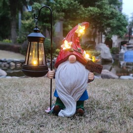 Yardancer Solar Gnome Garden Statues Outdoor Décor with Lantern- Gnome Figurines Solar LED Light Lawn Ornaments - Yard Decorations for Patio, Balcony, Backyard -Unique House Warming Gifts for Mom